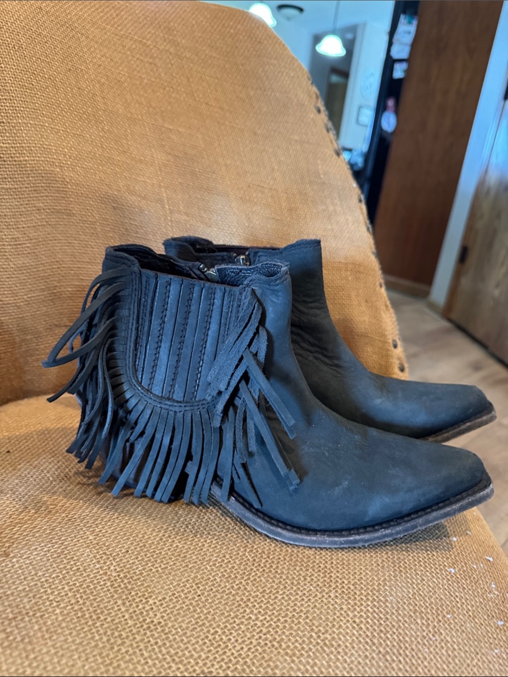 Liberty Black Fringe zip Bootie size 8.5